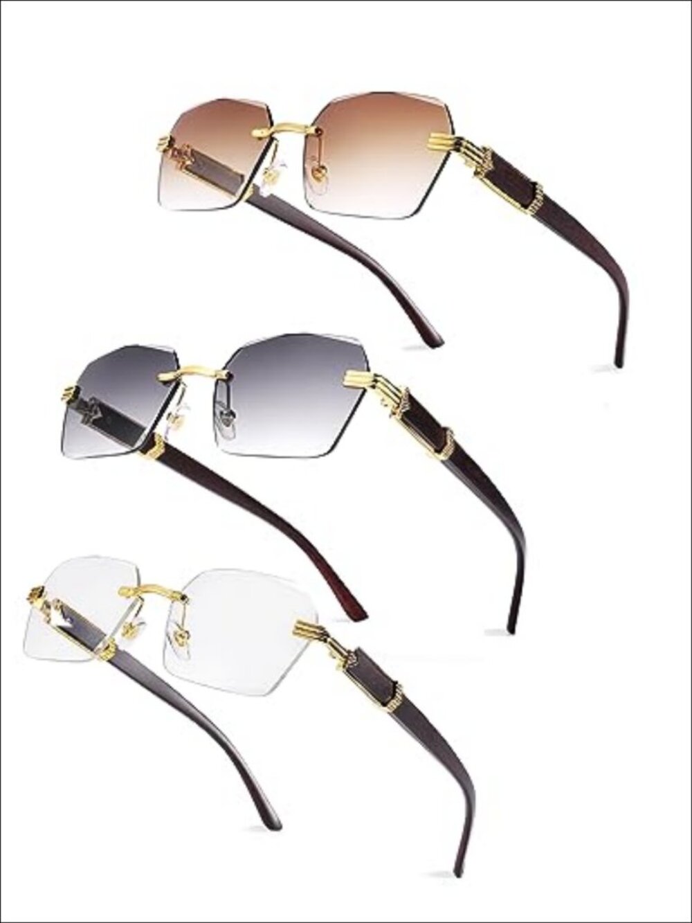 Rimless Rectangle Sunglasses Retro Y2K UV400 Unisex Adults